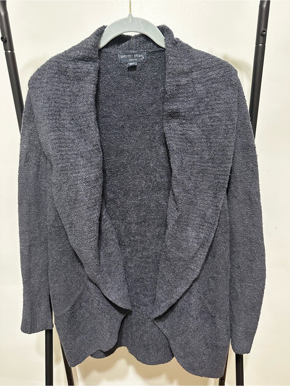 Barefoot Dreams Cozy Open-Front Shawl Collar Sweater - Navy